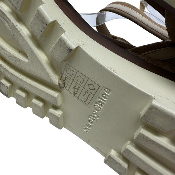 See by Chloe Robin Platform Wedge Sandals Leather Cream Tan Size 37 US 7 - Picture 14 of 15